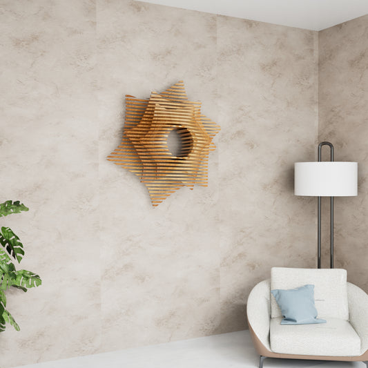 Stellar Bloom: Parametric Wood Starburst Wall Sculpture